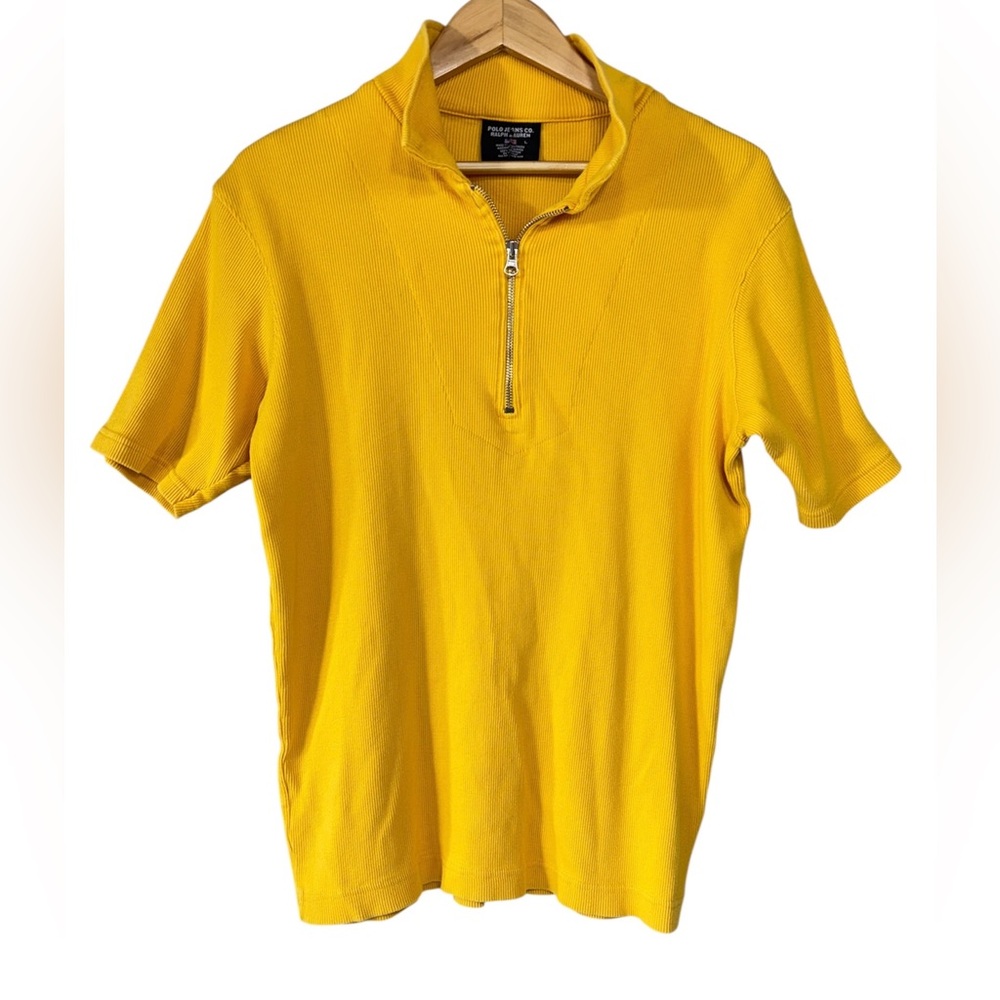 Polo Jeans Ralph Lauren Shirt Yellow Zip Ribbed Short Sleeve Cotton | Mens L